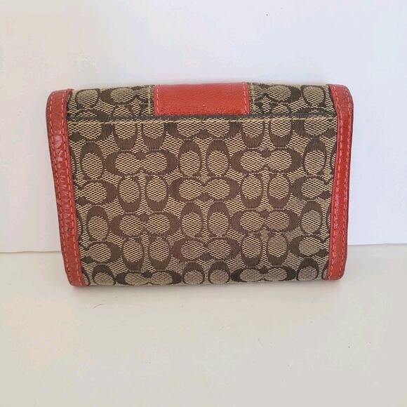 Coach Legacy Wallet Medium Bifold Red Beige Vintage Folding Signature - Picture 2 of 13
